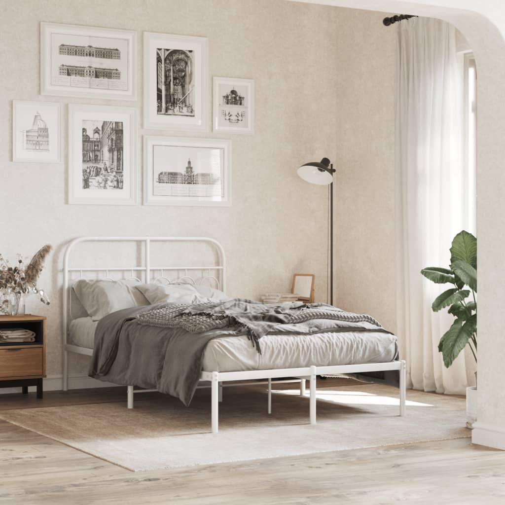 Bedframe met hoofdbord metaal wit 120x190 cm is nu te koop bij PeponiXL, paradijselijk wonen!