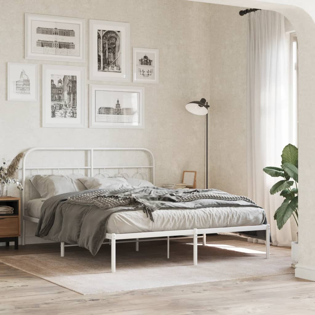 Bedframe met hoofdbord metaal wit 135x190 cm is nu te koop bij PeponiXL, paradijselijk wonen!