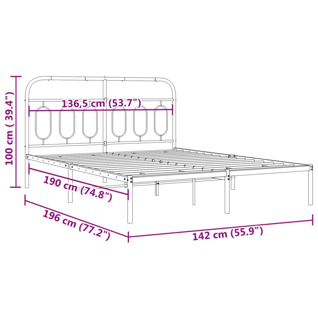 Bedframe met hoofdbord metaal wit 135x190 cm is nu te koop bij PeponiXL, paradijselijk wonen!