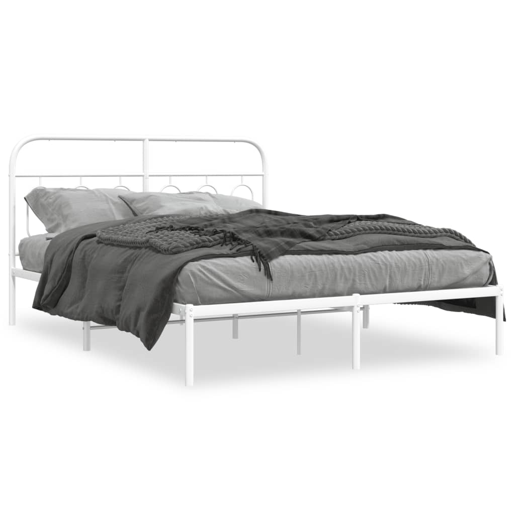Bedframe met hoofdbord metaal wit 135x190 cm is nu te koop bij PeponiXL, paradijselijk wonen!