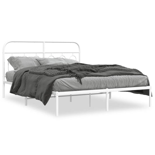 Bedframe met hoofdbord metaal wit 135x190 cm is nu te koop bij PeponiXL, paradijselijk wonen!
