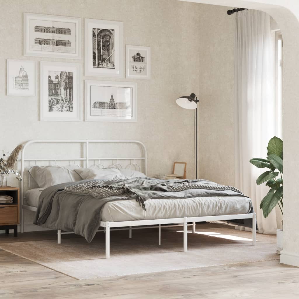 Bedframe met hoofdbord metaal wit 140x190 cm is nu te koop bij PeponiXL, paradijselijk wonen!