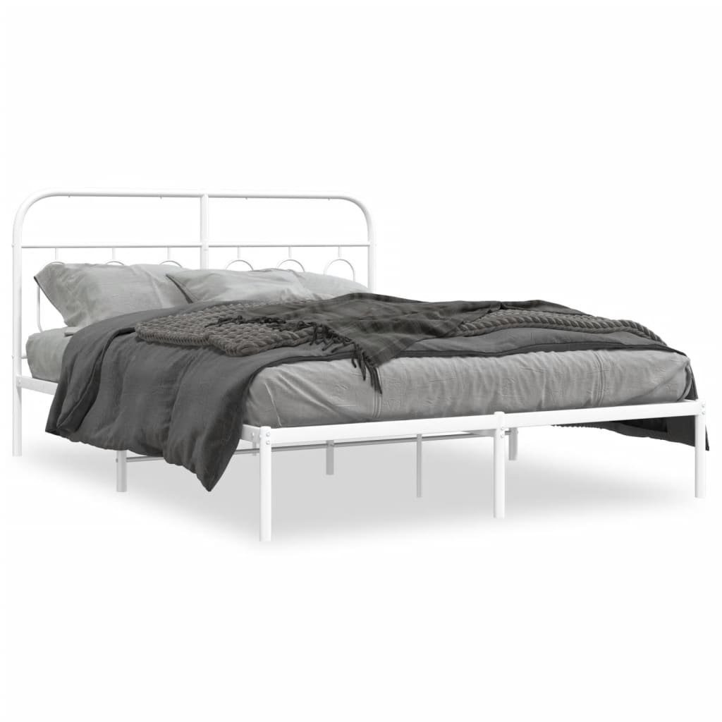 Bedframe met hoofdbord metaal wit 150x200 cm is nu te koop bij PeponiXL, paradijselijk wonen!