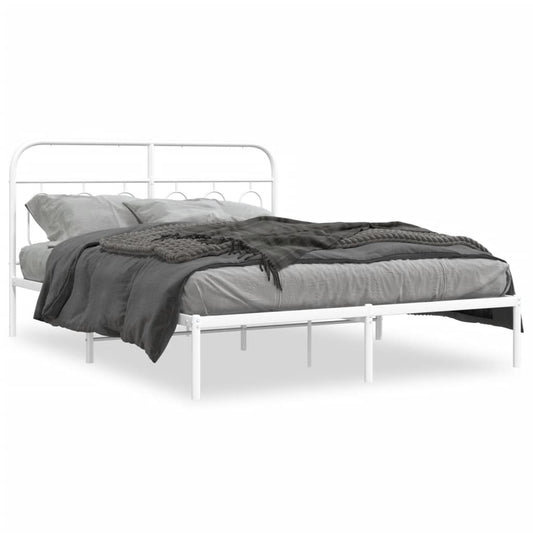 Bedframe met hoofdbord metaal wit 150x200 cm is nu te koop bij PeponiXL, paradijselijk wonen!