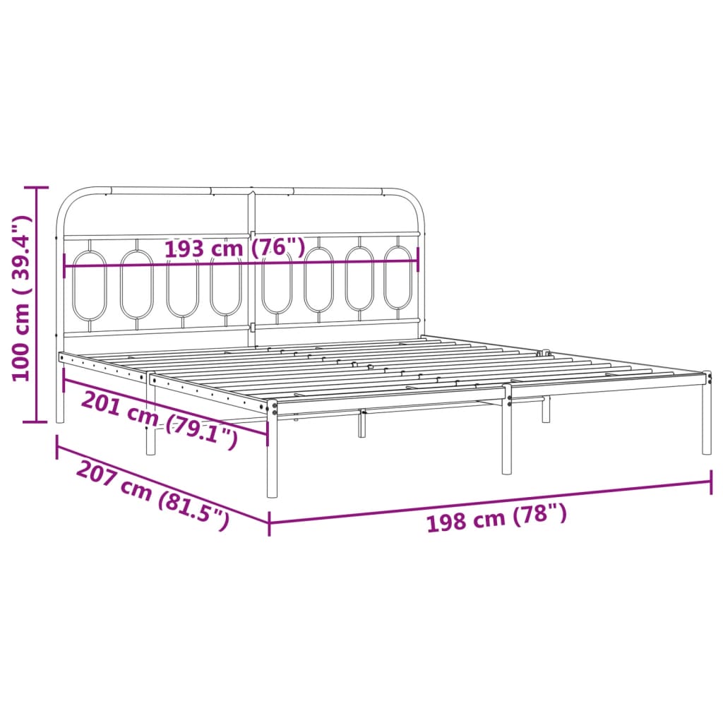 Bedframe met hoofdbord metaal wit 193x203 cm is nu te koop bij PeponiXL, paradijselijk wonen!