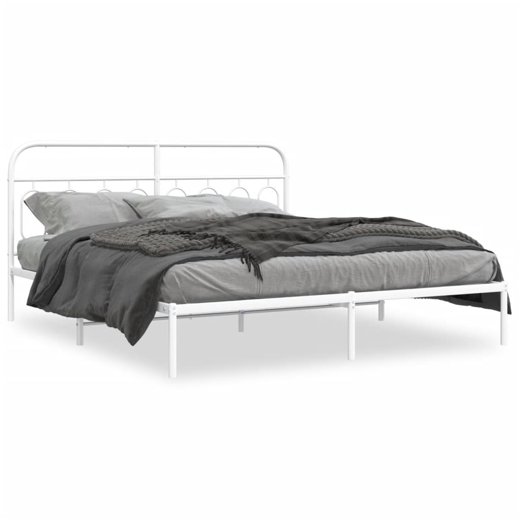 Bedframe met hoofdbord metaal wit 193x203 cm is nu te koop bij PeponiXL, paradijselijk wonen!