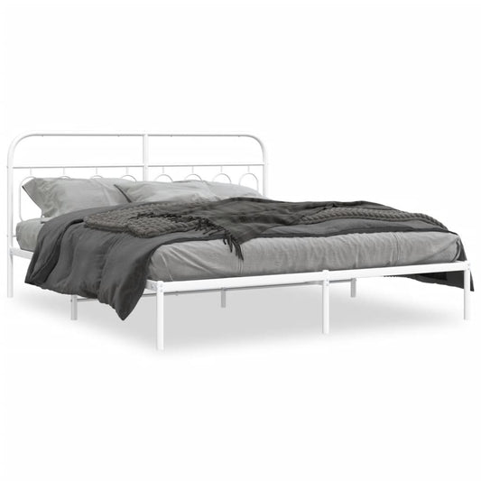 Bedframe met hoofdbord metaal wit 193x203 cm is nu te koop bij PeponiXL, paradijselijk wonen!