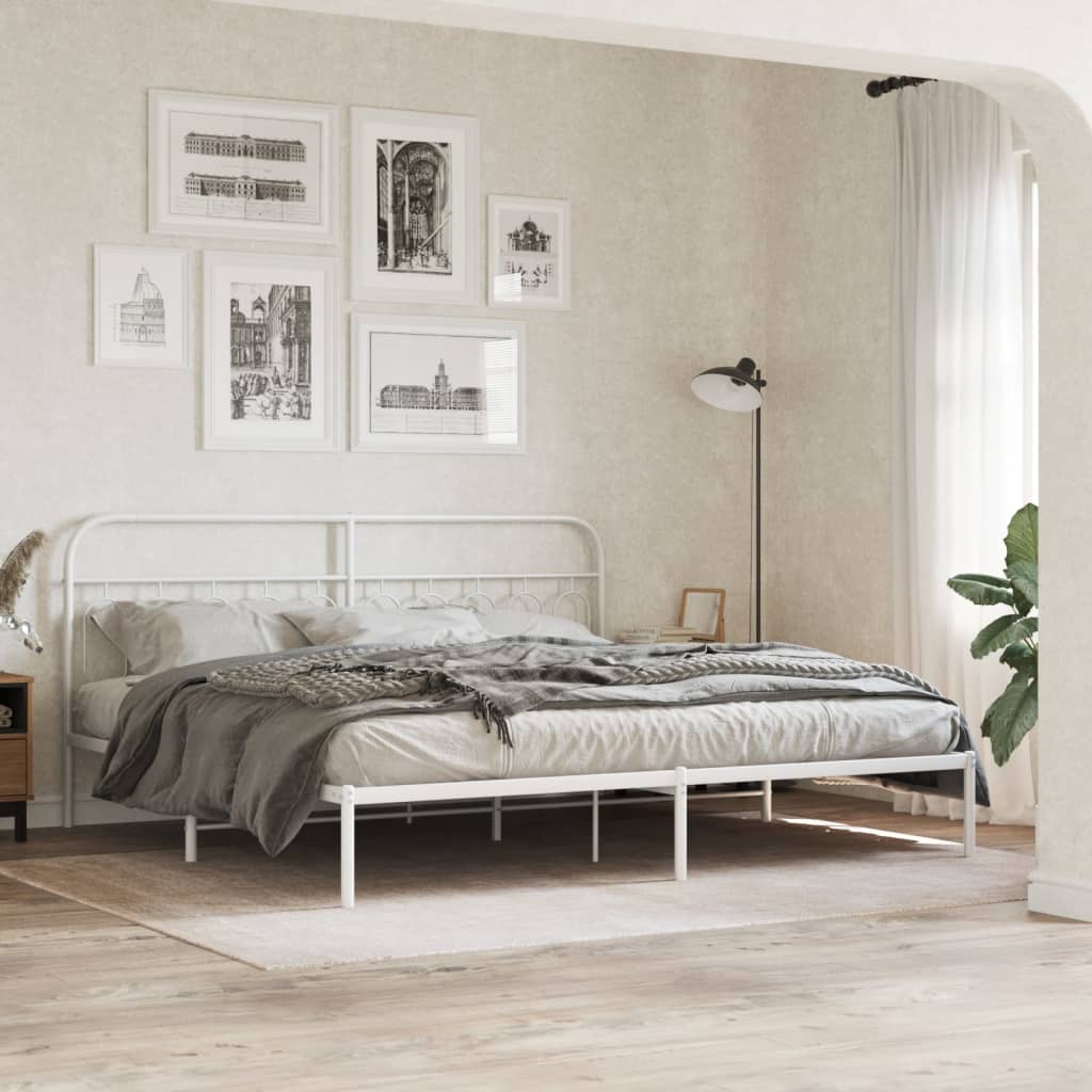 Bedframe met hoofdbord metaal wit 200x200 cm is nu te koop bij PeponiXL, paradijselijk wonen!