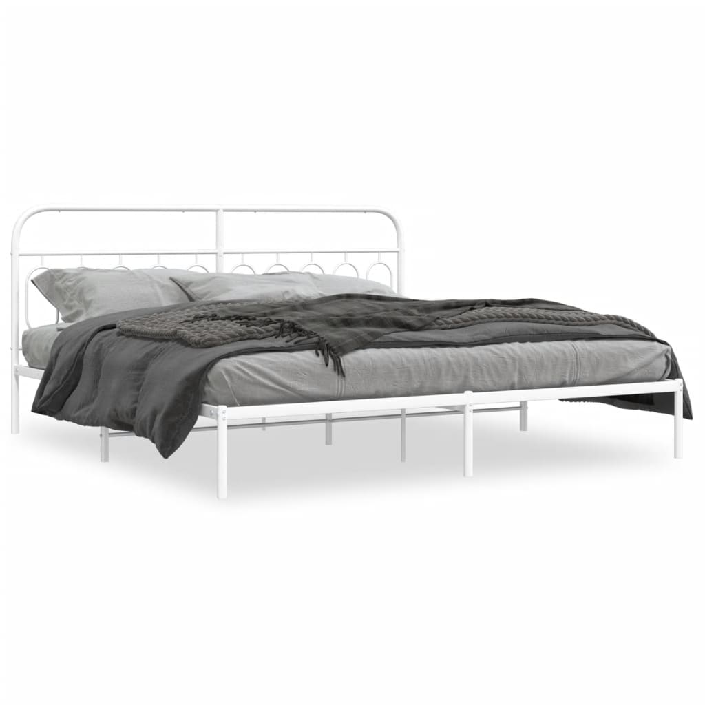 Bedframe met hoofdbord metaal wit 200x200 cm is nu te koop bij PeponiXL, paradijselijk wonen!
