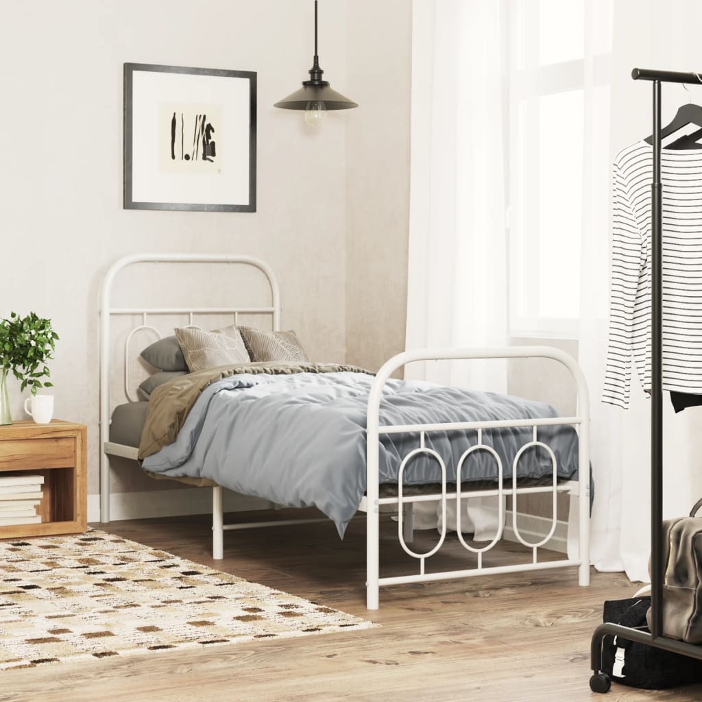 Bedframe met hoofd- en voeteneinde metaal wit 75x190 cm is nu te koop bij PeponiXL, paradijselijk wonen!