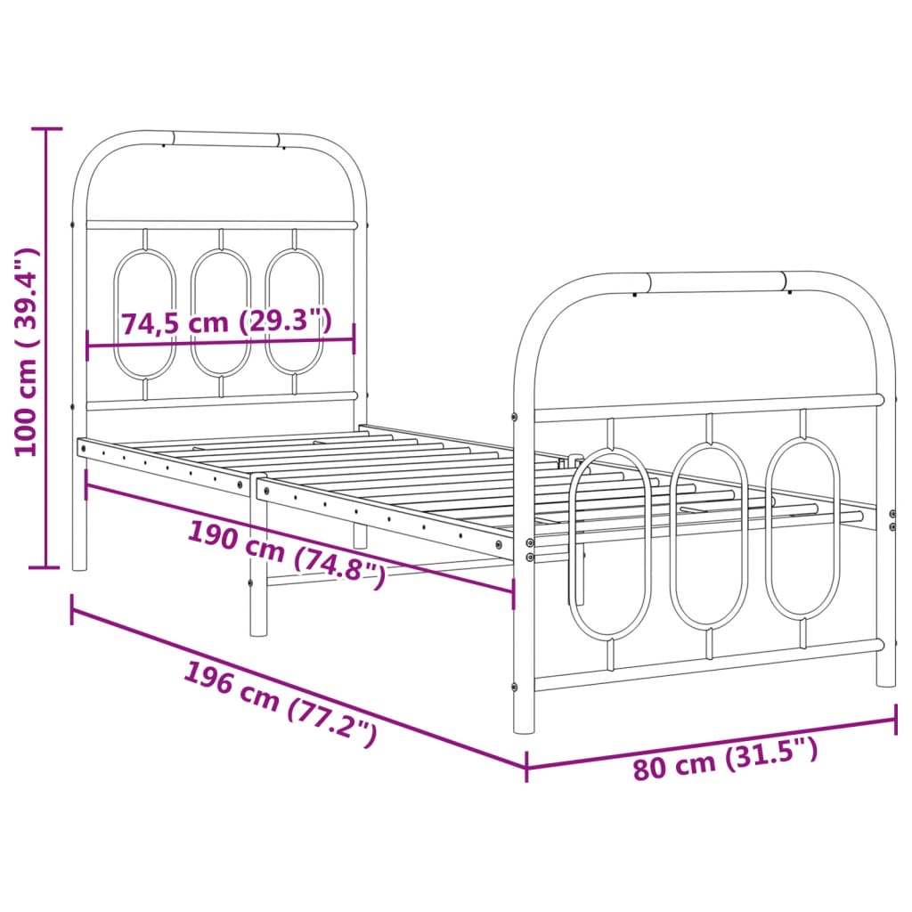 Bedframe met hoofd- en voeteneinde metaal wit 75x190 cm is nu te koop bij PeponiXL, paradijselijk wonen!