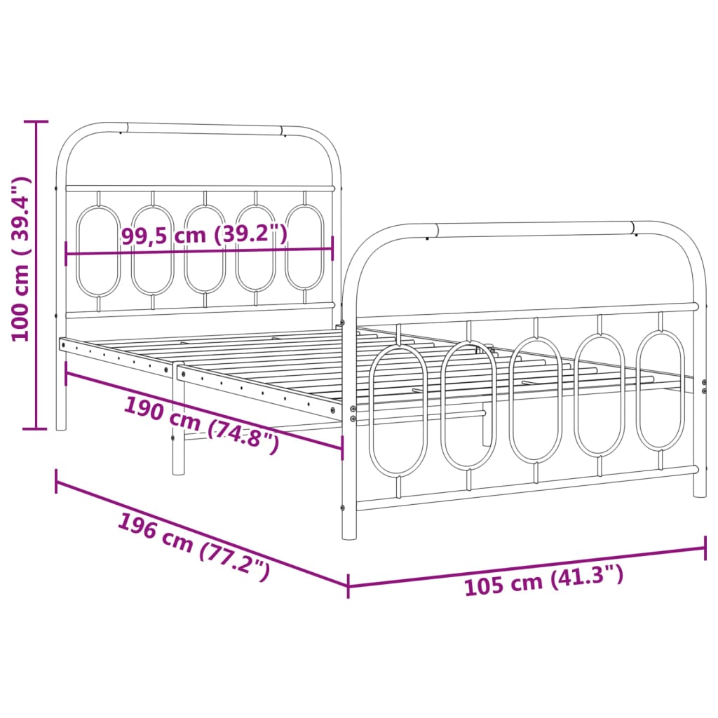 Bedframe met hoofd- en voeteneinde metaal wit 100x190 cm is nu te koop bij PeponiXL, paradijselijk wonen!