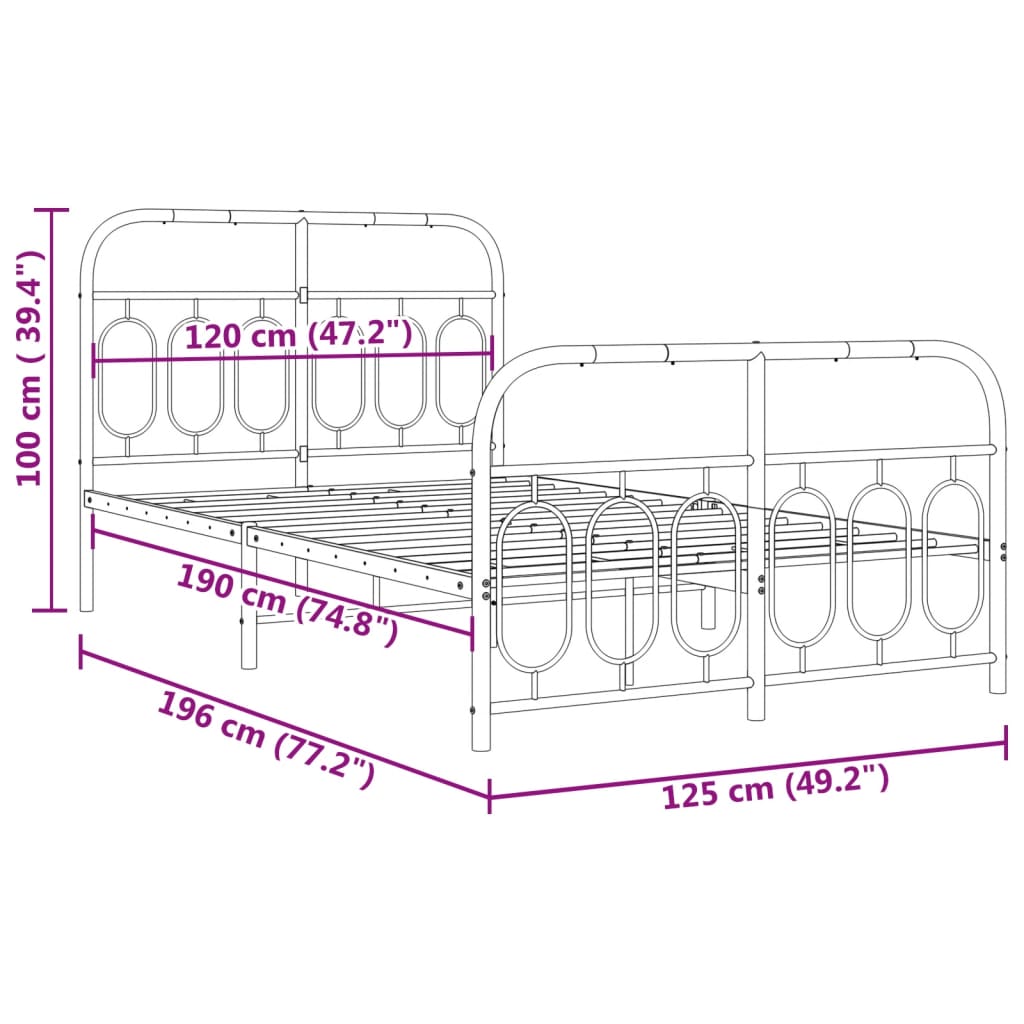 Bedframe met hoofd- en voeteneinde metaal wit 120 x 190 cm is nu te koop bij PeponiXL, paradijselijk wonen!