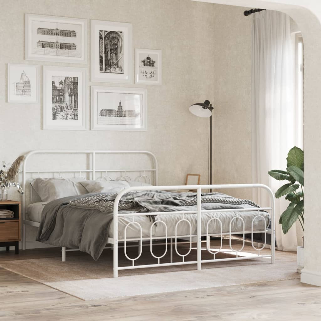 Bedframe met hoofd- en voeteneinde metaal wit 140x190 cm is nu te koop bij PeponiXL, paradijselijk wonen!