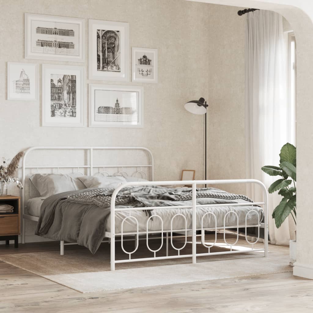 Bedframe met hoofd- en voeteneinde metaal wit 150x200 cm is nu te koop bij PeponiXL, paradijselijk wonen!