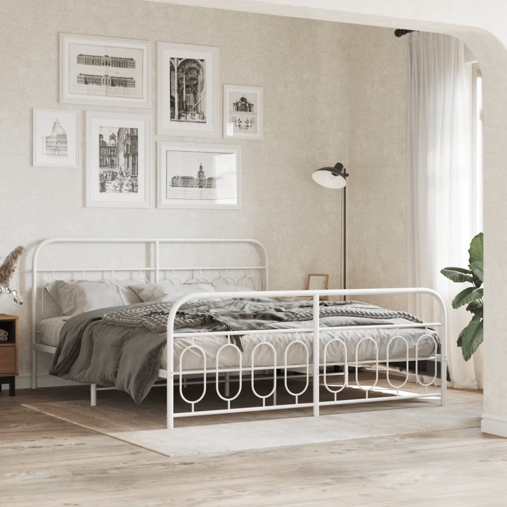 Bedframe met hoofd- en voeteneinde metaal wit 193x203 cm is nu te koop bij PeponiXL, paradijselijk wonen!