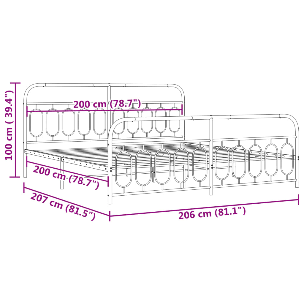 Bedframe met hoofd- en voeteneinde metaal wit 200x200 cm is nu te koop bij PeponiXL, paradijselijk wonen!