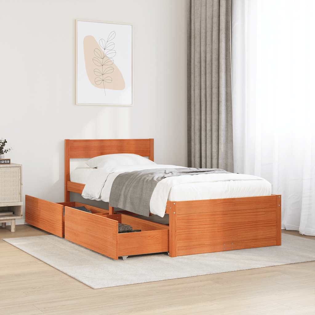 Bedframe zonder matras massief grenenhout wasbruin 100x200 cm is nu te koop bij PeponiXL, paradijselijk wonen!