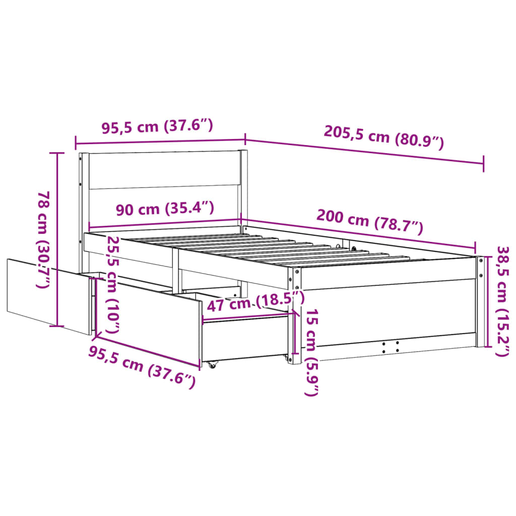 Bedframe zonder matras massief grenenhout wit 90x200 cm is nu te koop bij PeponiXL, paradijselijk wonen!