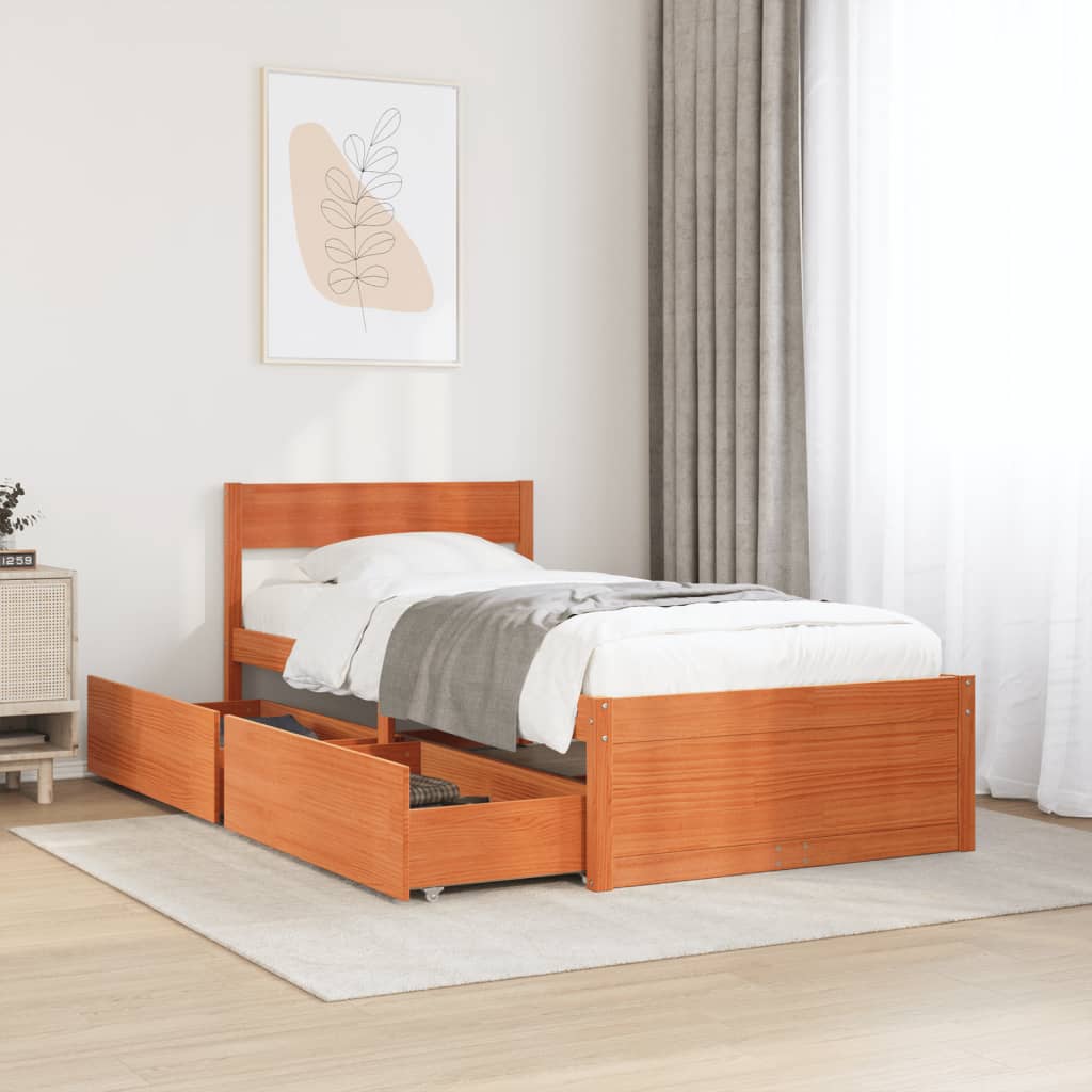 Bedframe zonder matras massief grenenhout wasbruin 90x200 cm is nu te koop bij PeponiXL, paradijselijk wonen!