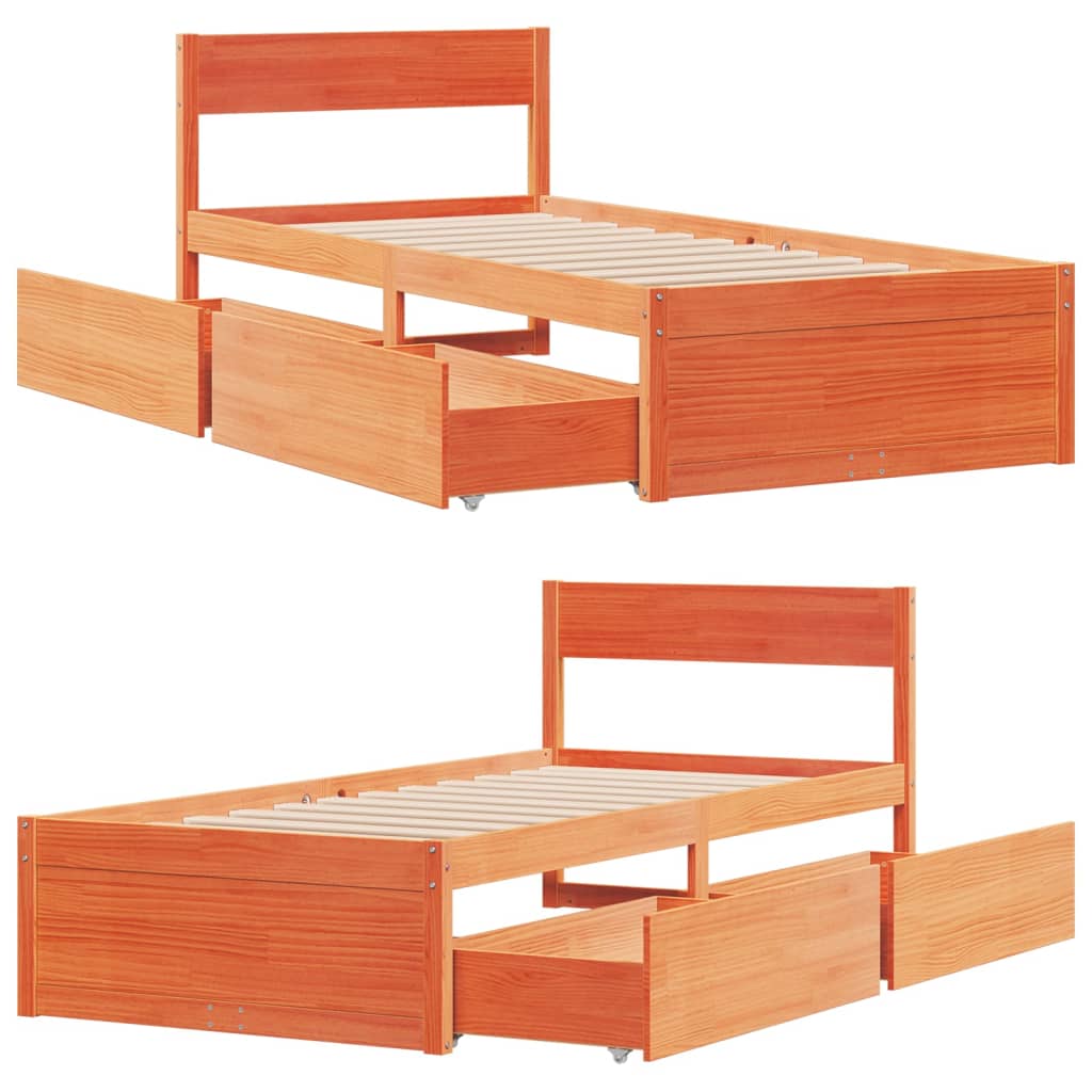 Bedframe zonder matras massief grenenhout wasbruin 90x200 cm is nu te koop bij PeponiXL, paradijselijk wonen!