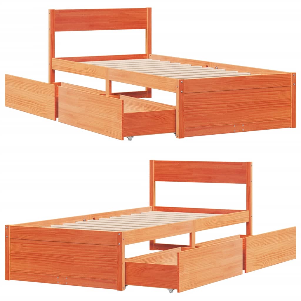 Bedframe zonder matras massief grenenhout wasbruin 90x190 cm is nu te koop bij PeponiXL, paradijselijk wonen!