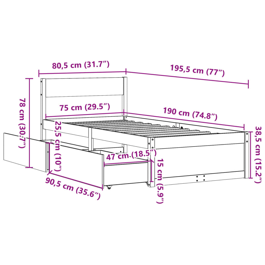 Bedframe zonder matras massief grenenhout 75x190 cm is nu te koop bij PeponiXL, paradijselijk wonen!