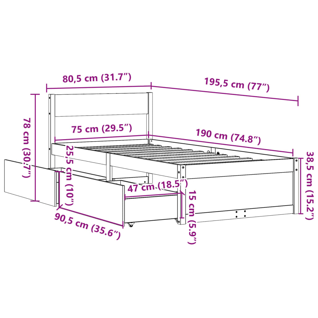 Bedframe zonder matras massief grenenhout wasbruin 75x190 cm is nu te koop bij PeponiXL, paradijselijk wonen!