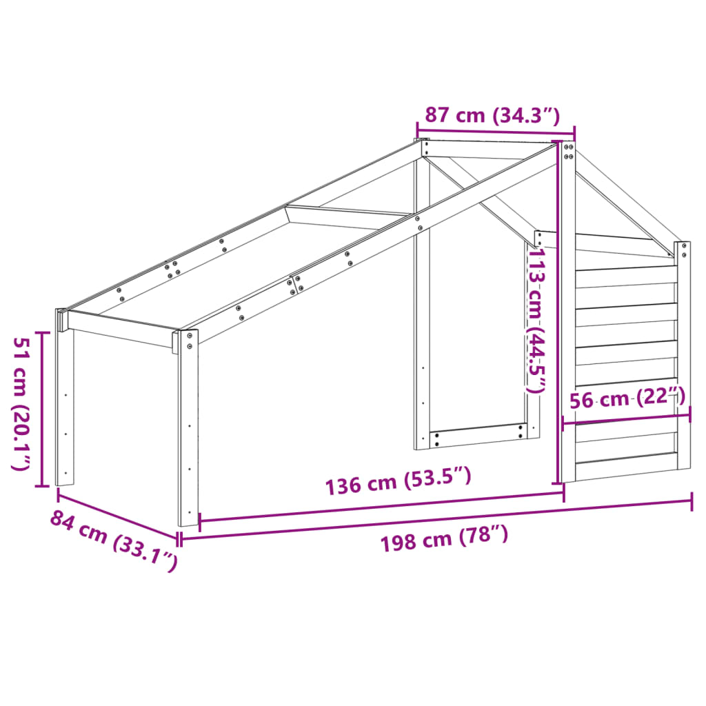 Kinderbedhuisje 198x87x113 cm massief grenenhout wasbruin is nu te koop bij PeponiXL, paradijselijk wonen!