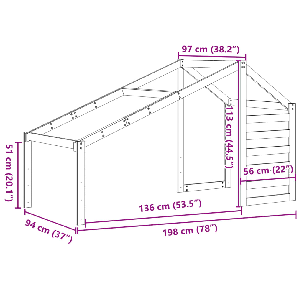 Kinderbedhuisje 198x97x113 cm massief grenenhout is nu te koop bij PeponiXL, paradijselijk wonen!