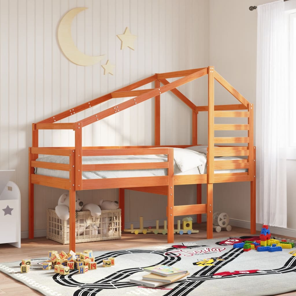 Kinderbedhuisje 198x97x113 cm massief grenenhout wasbruin is nu te koop bij PeponiXL, paradijselijk wonen!