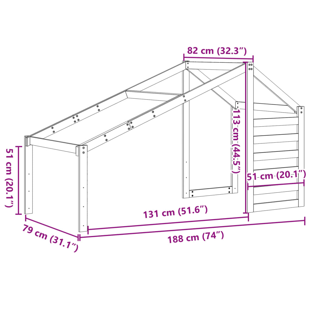 Kinderbedhuisje 188x82x113 cm massief grenenhout wasbruin is nu te koop bij PeponiXL, paradijselijk wonen!
