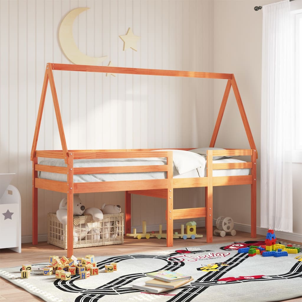 Kinderbedhuisje 209x95,5x88 cm massief grenenhout wasbruin is nu te koop bij PeponiXL, paradijselijk wonen!