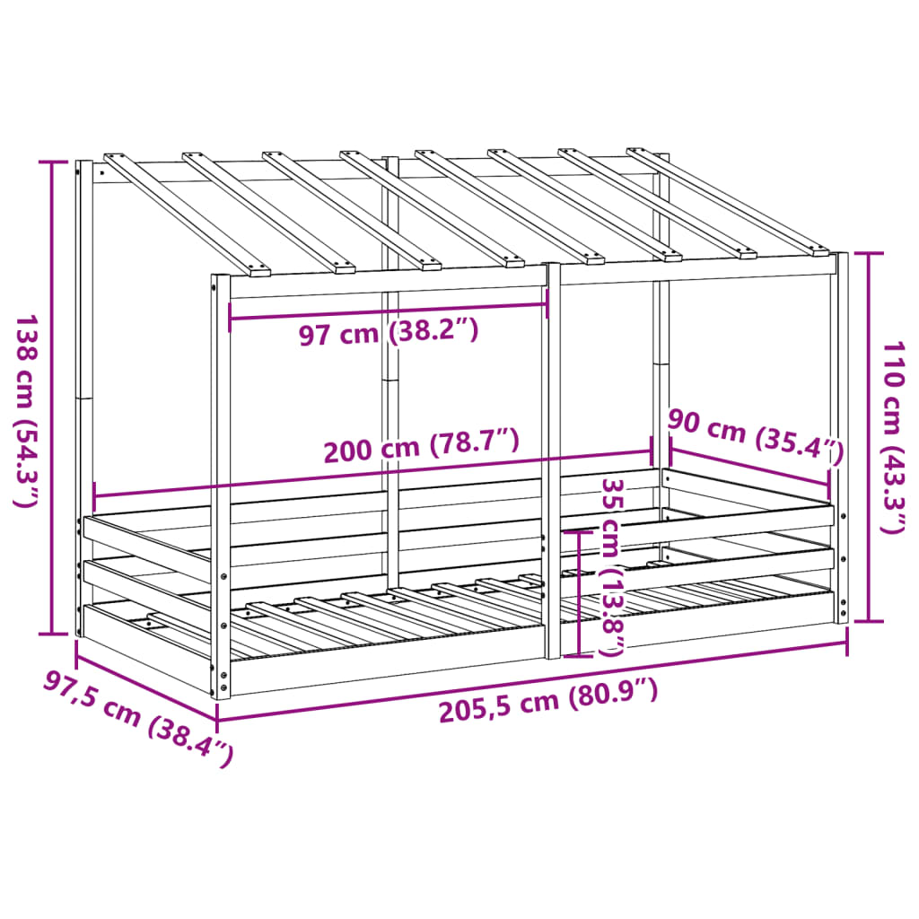 Kinderbed met bedhuis 90x200 cm massief grenenhout is nu te koop bij PeponiXL, paradijselijk wonen!