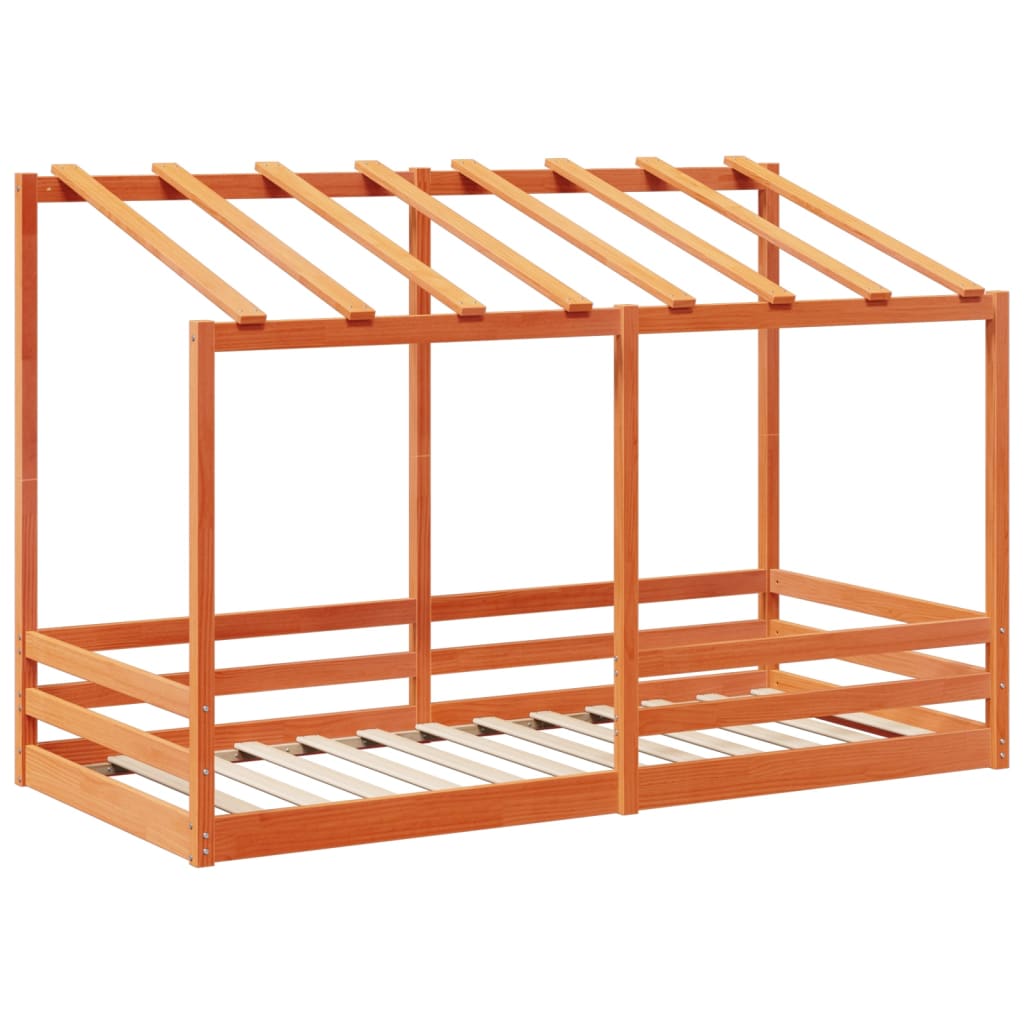 Kinderbed met bedhuis 90x200 cm massief grenenhout wasbruin is nu te koop bij PeponiXL, paradijselijk wonen!