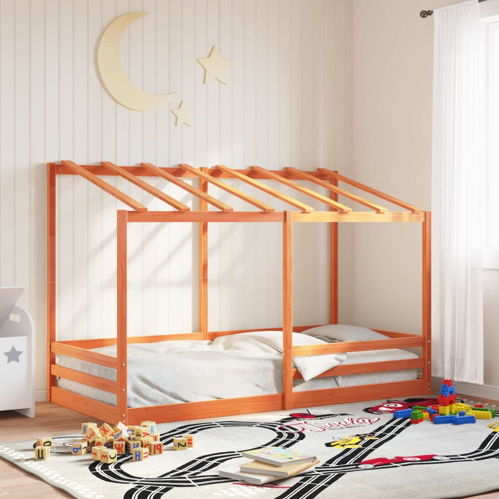 Kinderbed met bedhuis 90x200 cm massief grenenhout wasbruin is nu te koop bij PeponiXL, paradijselijk wonen!