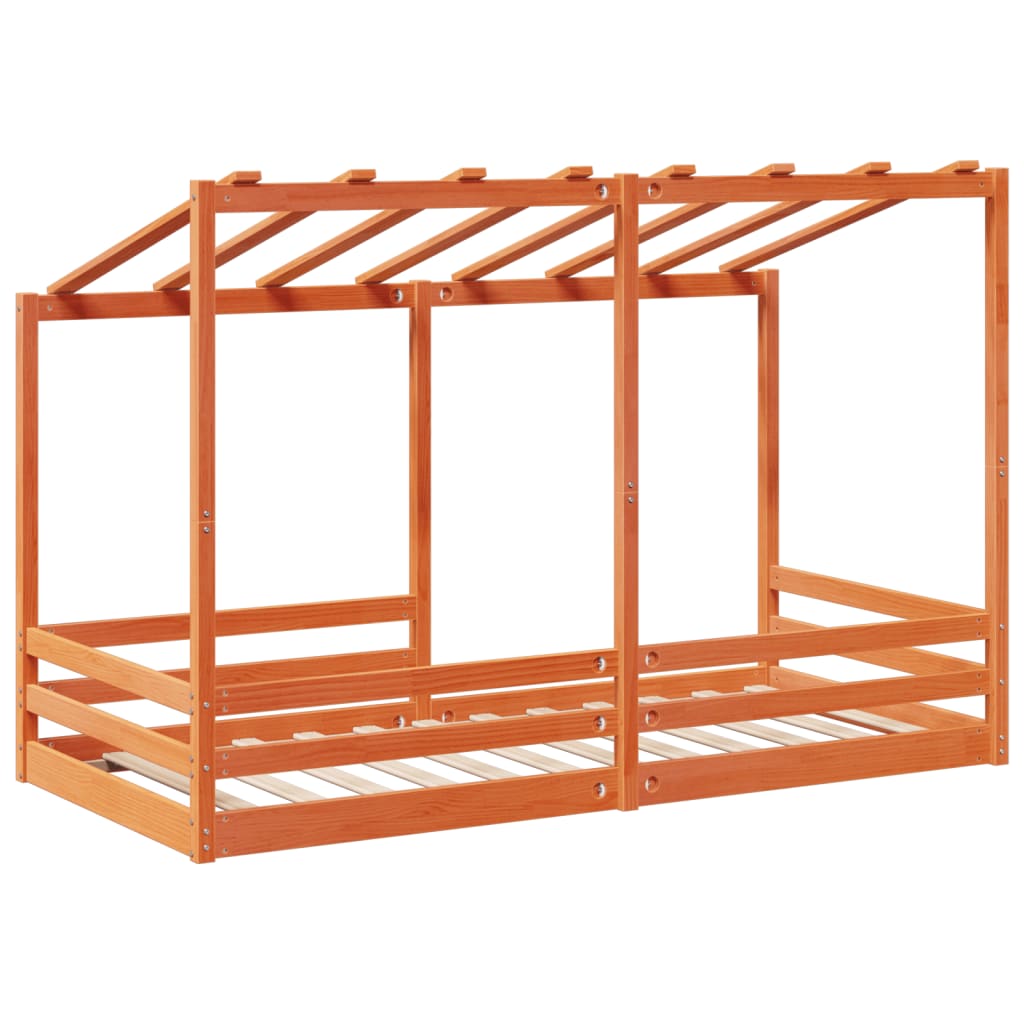 Kinderbed met bedhuis 90x200 cm massief grenenhout wasbruin is nu te koop bij PeponiXL, paradijselijk wonen!