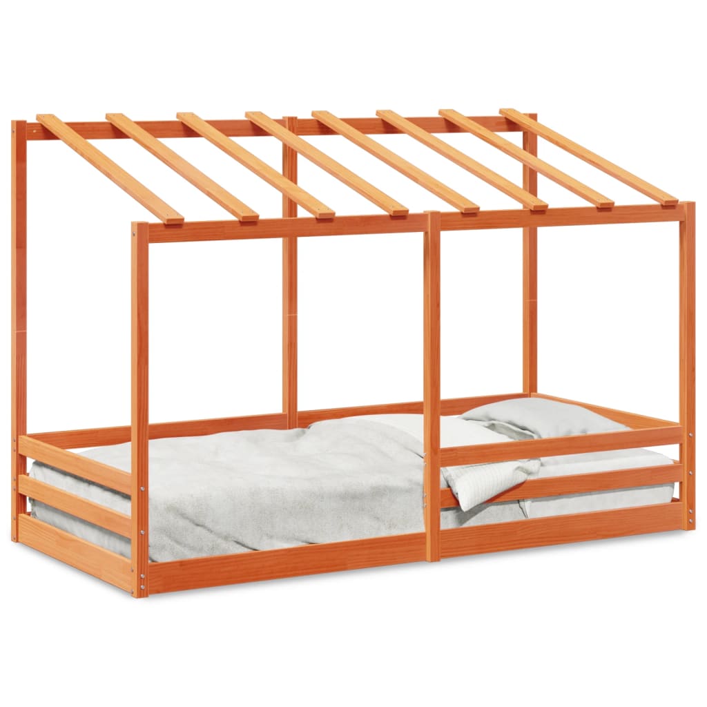 Kinderbed met bedhuis 90x200 cm massief grenenhout wasbruin is nu te koop bij PeponiXL, paradijselijk wonen!