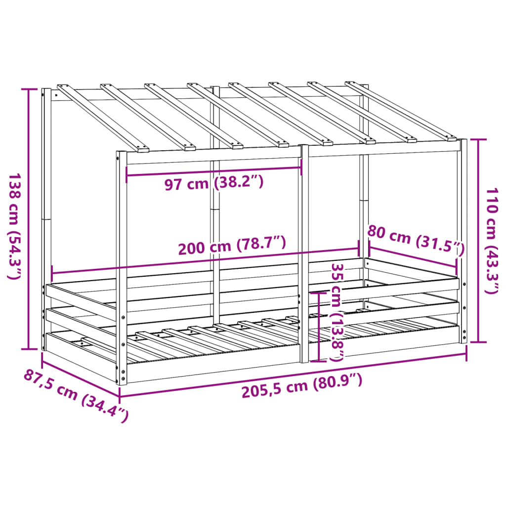 Kinderbed met bedhuis 80x200 cm massief grenenhout is nu te koop bij PeponiXL, paradijselijk wonen!