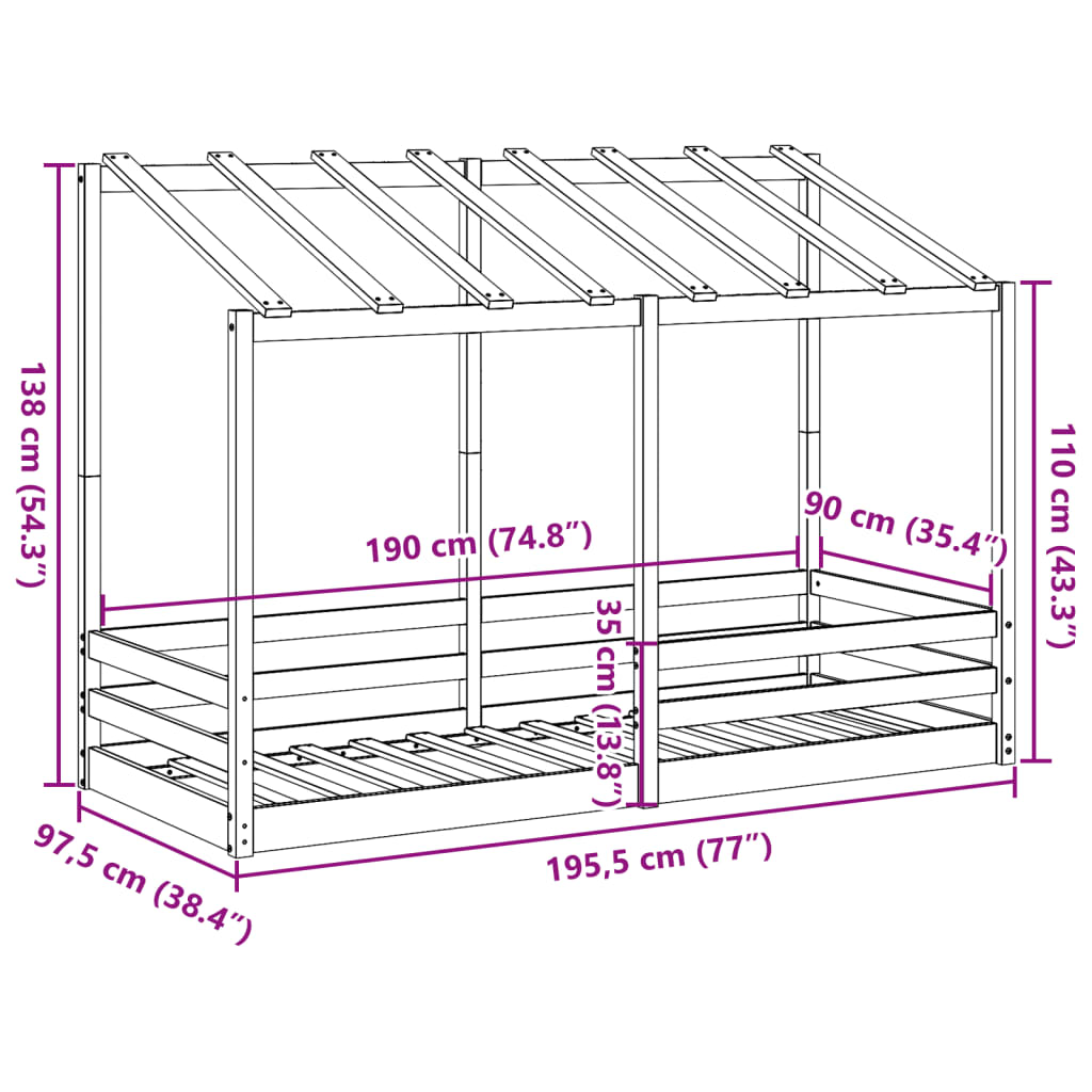 Kinderbed met bedhuis 90x190 cm massief grenenhout wasbruin is nu te koop bij PeponiXL, paradijselijk wonen!