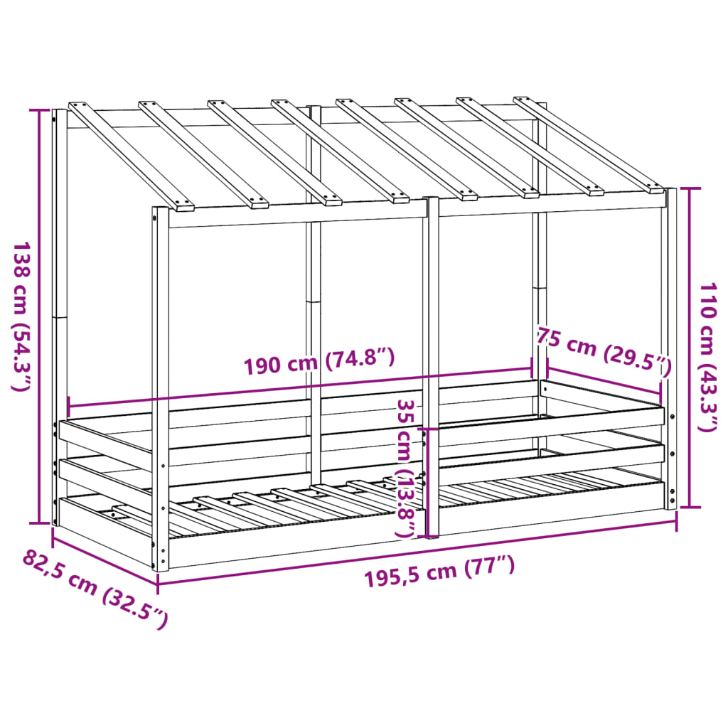 Kinderbed met bedhuis 75x190 cm massief grenenhout wit is nu te koop bij PeponiXL, paradijselijk wonen!