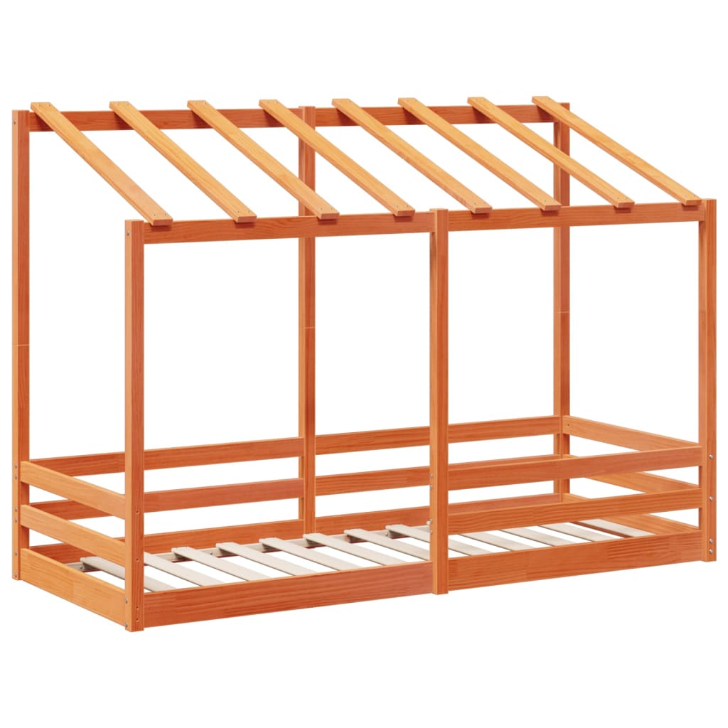 Kinderbed met bedhuis 75x190 cm massief grenenhout wasbruin is nu te koop bij PeponiXL, paradijselijk wonen!