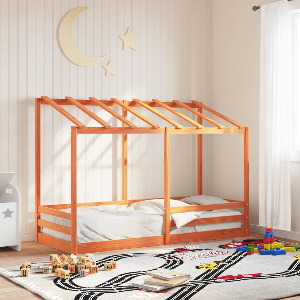 Kinderbed met bedhuis 75x190 cm massief grenenhout wasbruin is nu te koop bij PeponiXL, paradijselijk wonen!