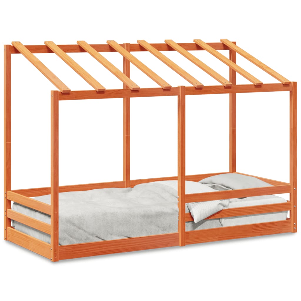 Kinderbed met bedhuis 75x190 cm massief grenenhout wasbruin is nu te koop bij PeponiXL, paradijselijk wonen!