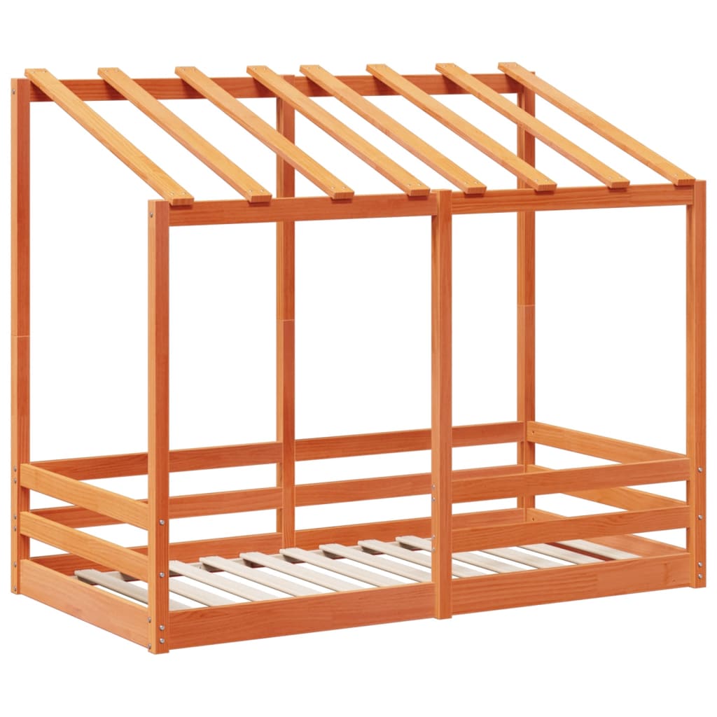 Kinderbed met bedhuis 80x160 cm massief grenenhout wasbruin is nu te koop bij PeponiXL, paradijselijk wonen!