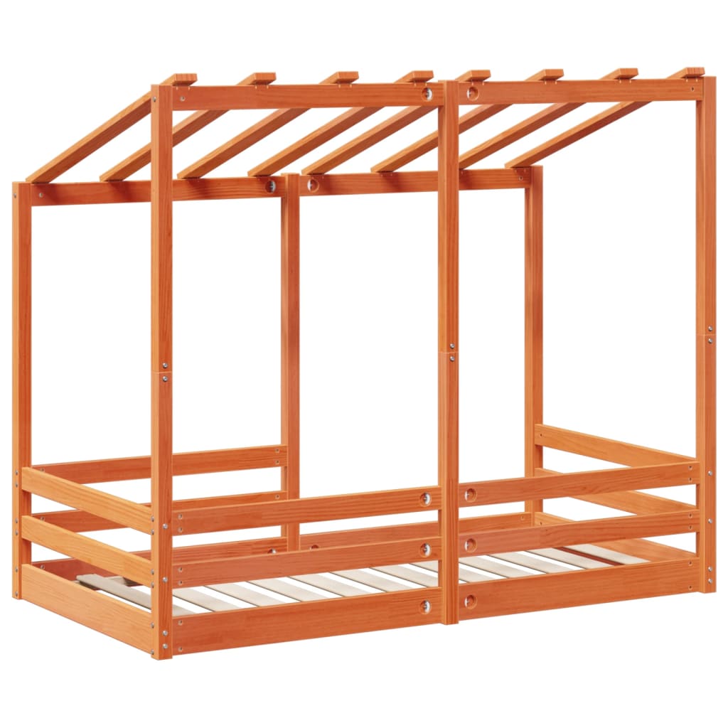 Kinderbed met bedhuis 80x160 cm massief grenenhout wasbruin is nu te koop bij PeponiXL, paradijselijk wonen!