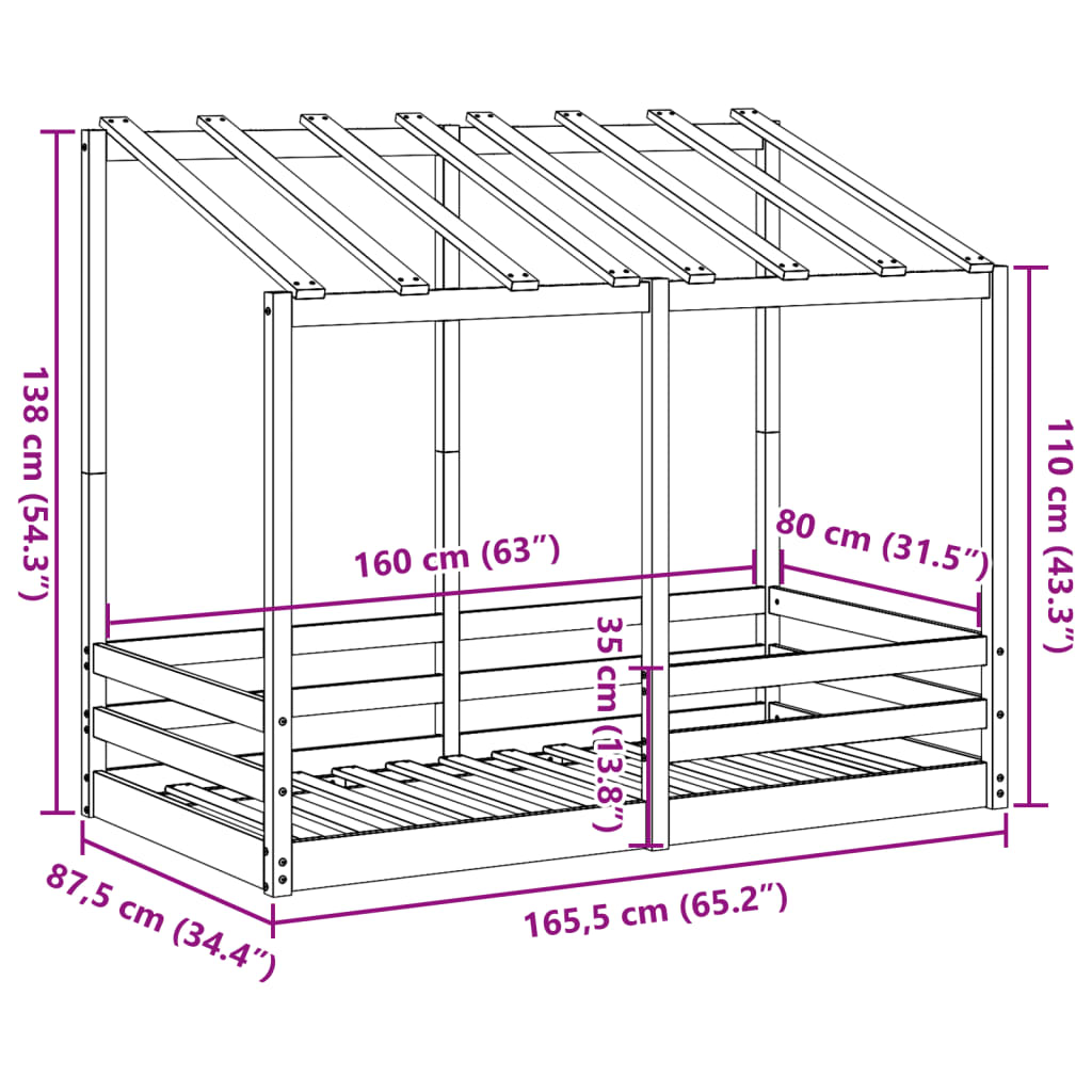 Kinderbed met bedhuis 80x160 cm massief grenenhout wasbruin is nu te koop bij PeponiXL, paradijselijk wonen!