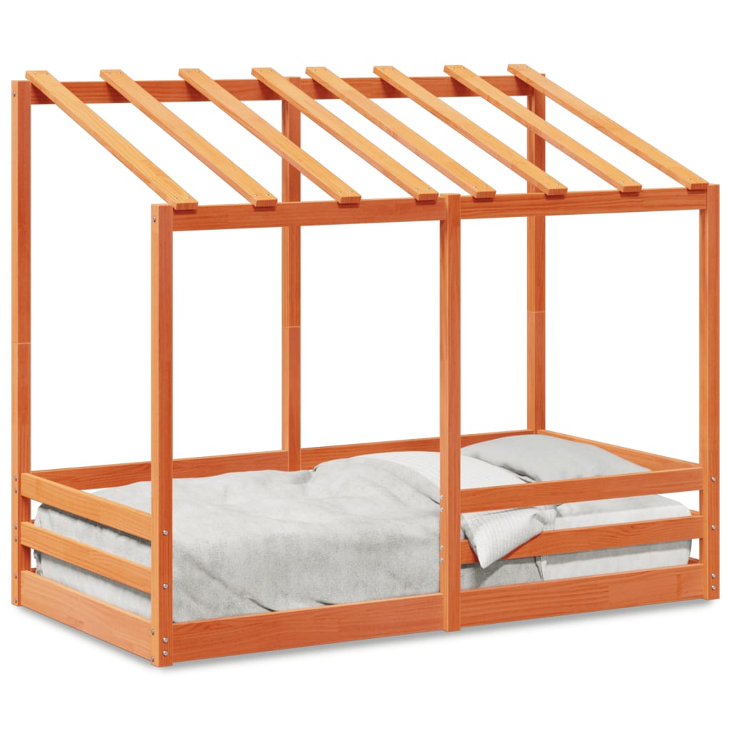 Kinderbed met bedhuis 80x160 cm massief grenenhout wasbruin is nu te koop bij PeponiXL, paradijselijk wonen!