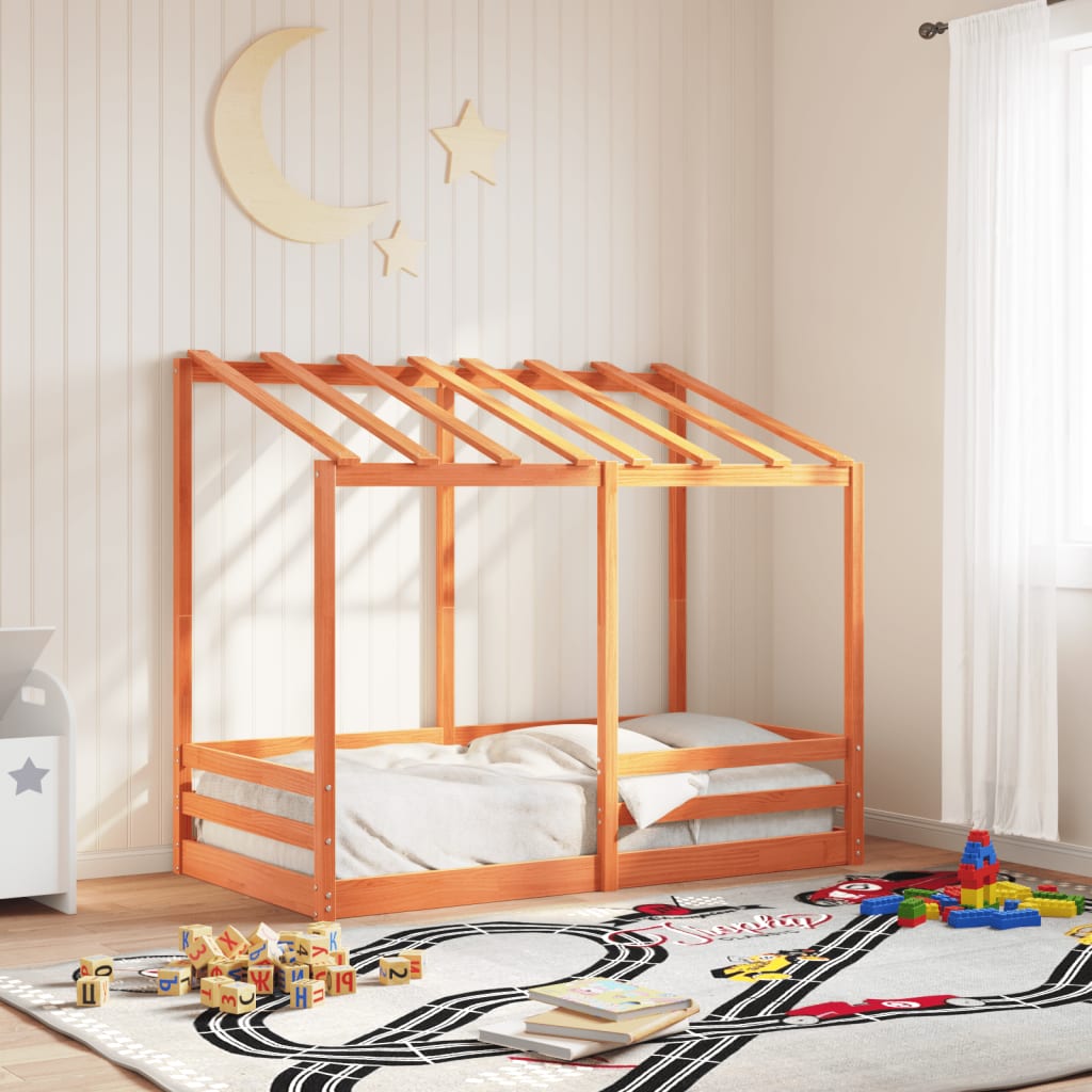 Kinderbed met bedhuis 70x140 cm massief grenenhout wasbruin is nu te koop bij PeponiXL, paradijselijk wonen!
