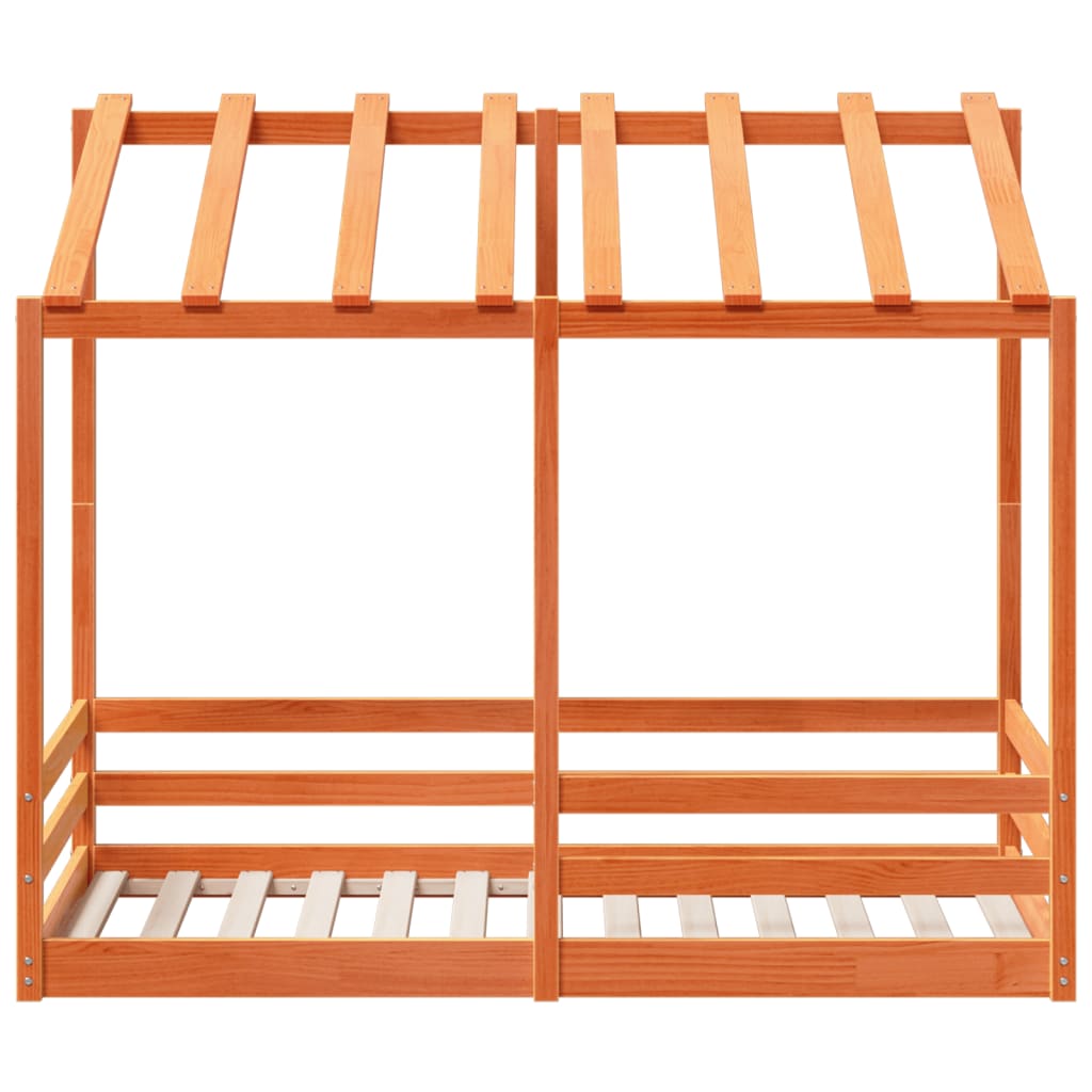 Kinderbed met bedhuis 70x140 cm massief grenenhout wasbruin is nu te koop bij PeponiXL, paradijselijk wonen!